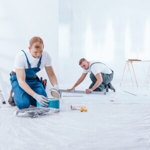 Painter during interior finishing work